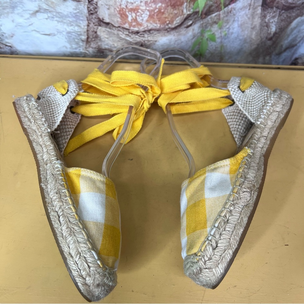SOLUDOS Nautical Yellow/White Buffalo Check Lace-Up Espadrille Sandals, 7.5/38 - Picture 11 of 11
